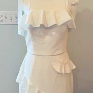 Rebecca Vallance White Asymmetrical Ruffled Dress NWOT